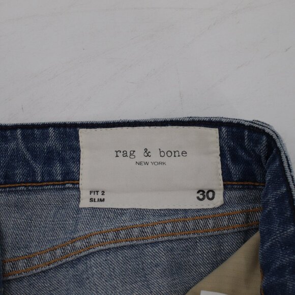 RAG & BONE Jeans Men's 30 32x33 Fit 2 Slim Mid Rise Button Fly Ames Blue Denim - Picture 10 of 13